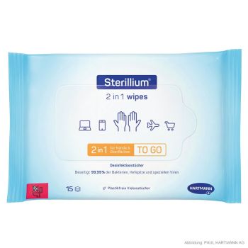 Sterillium 2in1 wipes (15 Tücher), Desinfektionstücher zur Hände- und