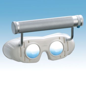 Nystagmusbrille nach Blessing mit Batteriegriff und festen Gläsern