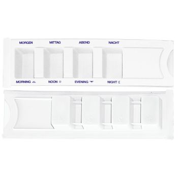 Medikamentendispenser weiß (5x40 Stck.) mit Beschriftung: deutsch/englisch