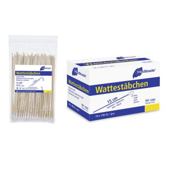 Wattestäbchen Holz, 15 cm lang, kleiner Wattekopf