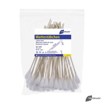 Wattestäbchen Holz, 15 cm lang, großer Wattekopf