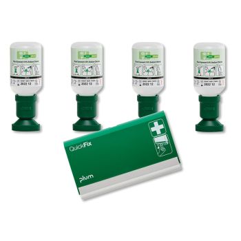 Plum Augenspüllösung 4 x 200ml (4691) u. 1 x QuickFix Pflasterspender leer (5500)