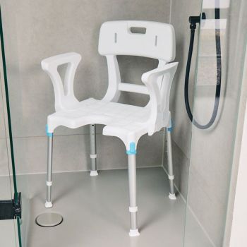Duschstuhl Laguna mit Arm-/Rückenlehne und Hygieneausschnitt
