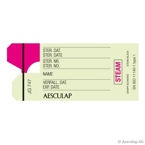 Indikatorplomben mit Kleberücken und Prozessindikator Dampf