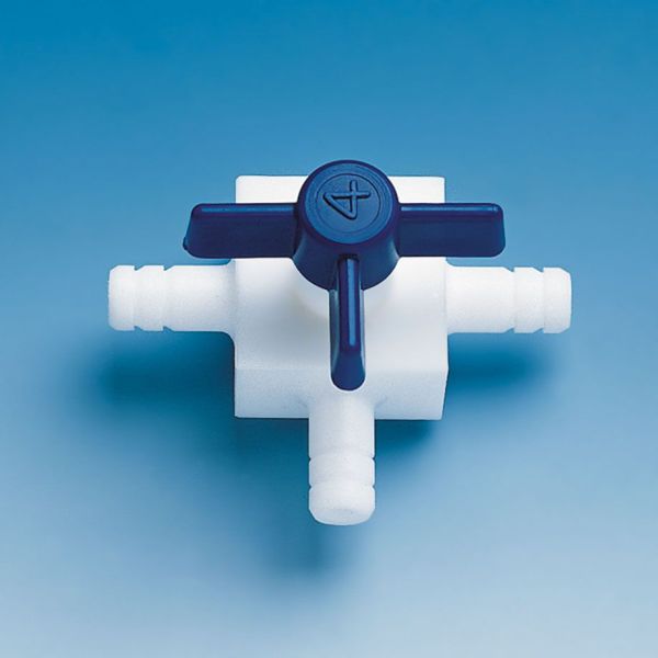 Dreiweg-Hahn mit Oliven, PTFE, für Schlauch-Innen-Ø 6 mm