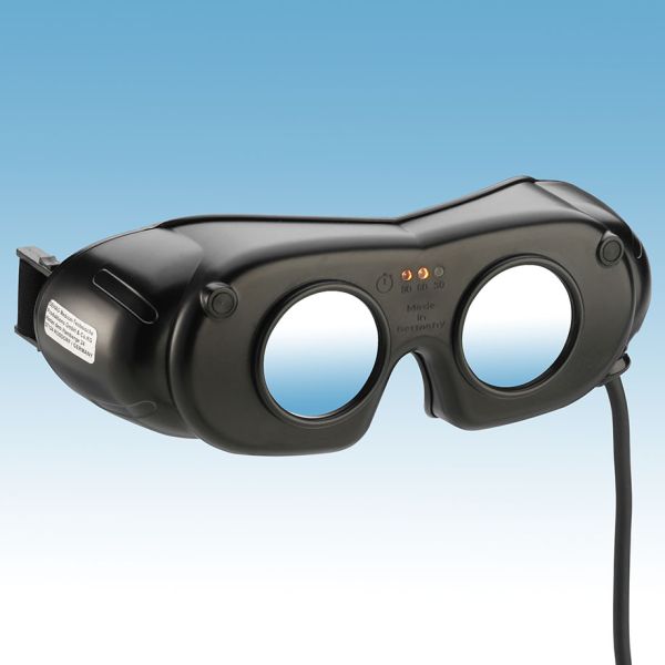 LED Nystagmusbrille schwarz Kabelversion mit Akku und Ladekabel