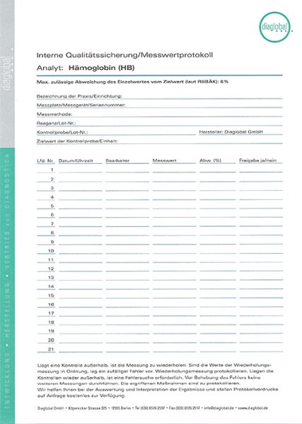 Protokollvordruck für Hämoglobin -kostenlos-