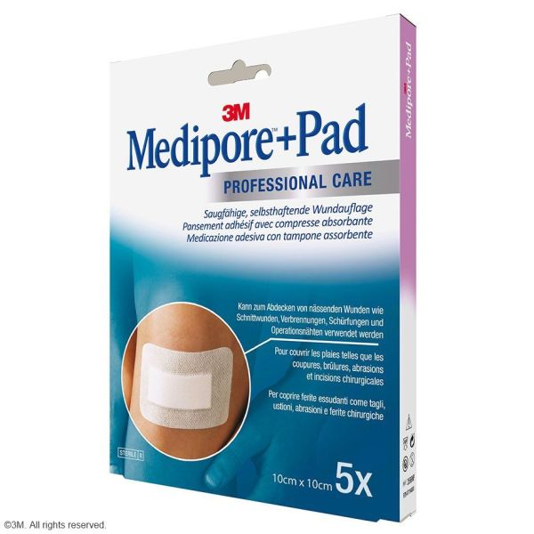 3M Medipore + Pad Fertigverband, steril, 10 x 10 cm (5 Stck.)