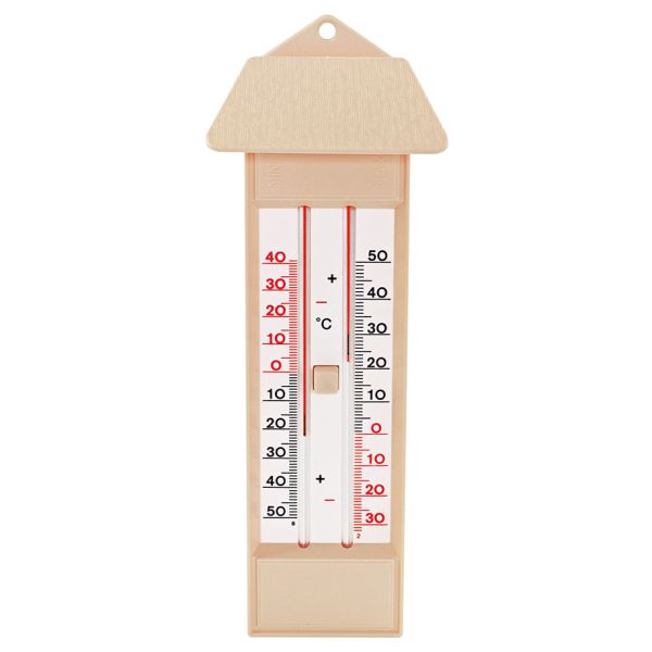 Maxima-Minima-Thermometer mit Drucktasten-Magnet und Dach