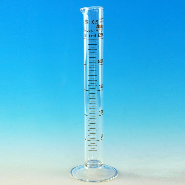 Messzylinder, Rundfuß 25 ml, hohe Form 0