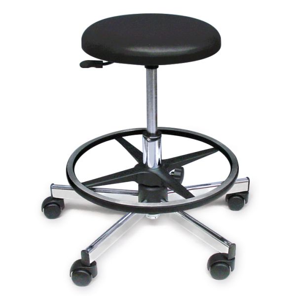 Rollhocker ratiomed schwarz, mit Stahlfußkreuz und Fußstützkranz