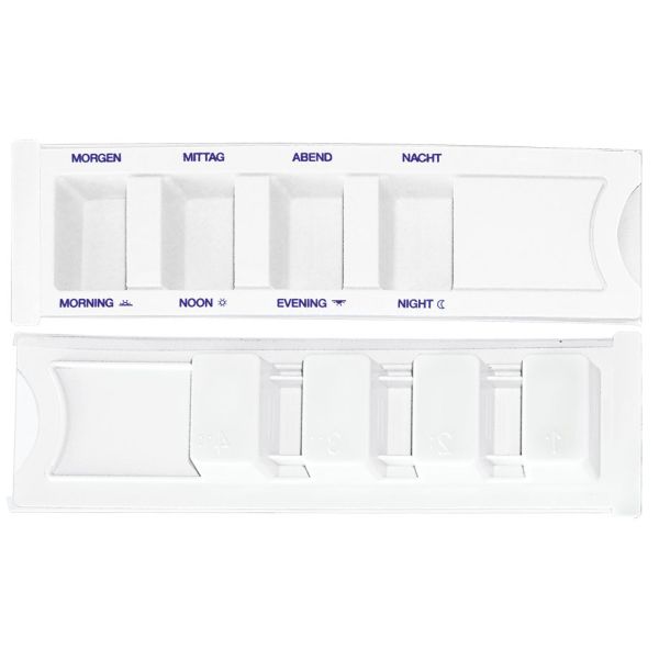 Medikamentendispenser weiß (5x40 Stck.) mit Beschriftung: deutsch/englisch