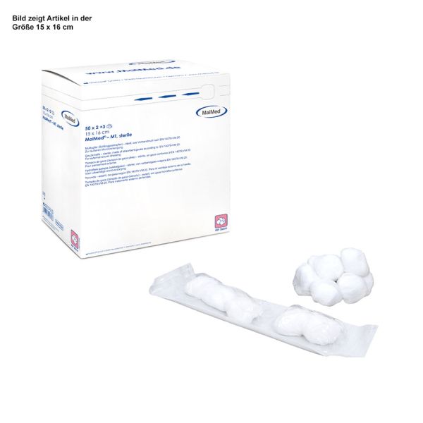 MaiMed - MT steril, Mulltupfer Gr. 2 walnussgroß 15 x 16 cm (50 x 2+3 Stck.)