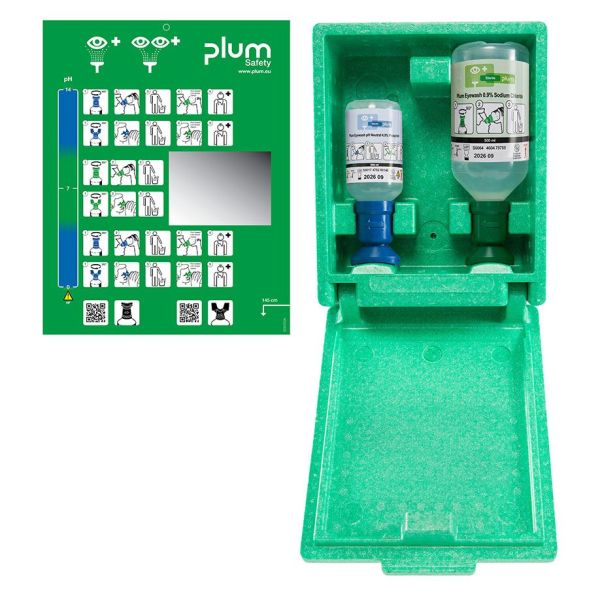 Plum Augen-Notfallstation mit 2 Flaschen in Wandbox mit separater Piktogrammtafel