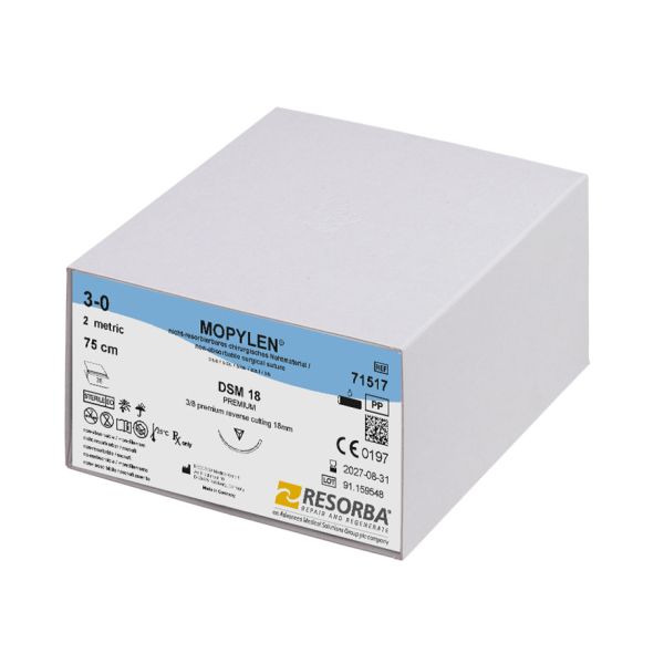 MOPYLEN DSM 18 3/0=2 blau monofil, Nahtmaterial Fadenlänge 75 cm (36 Stck.)