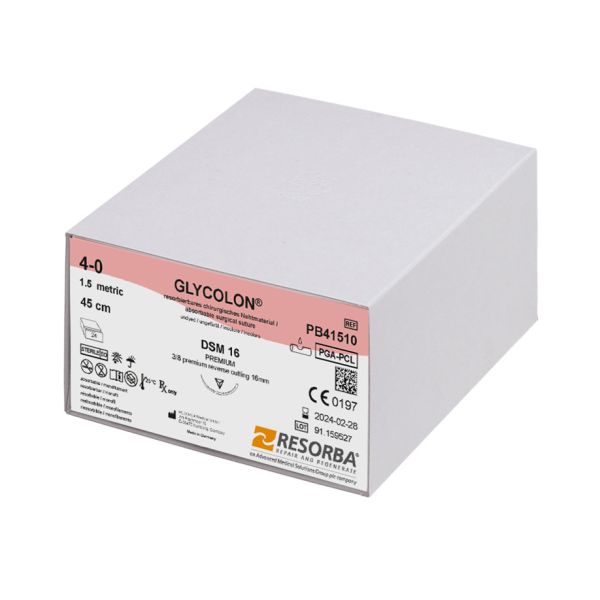 GLYCOLON DSM 16 4/0=1,5 ungefärbt, Nahtmaterial Fadenlänge 45 cm (24 Stck.)