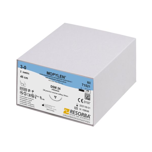 MOPYLEN DSM 24 3/0=2 blau monofil, Nahtmaterial Fadenlänge 45 cm (36 Stck.)