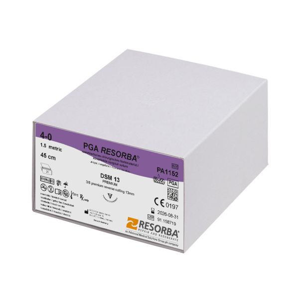 PGA-RESORBA DSM 13 4/0=1,5 ungefärbt, Nahtmaterial Fadenlänge 45 cm (24 Stck.)