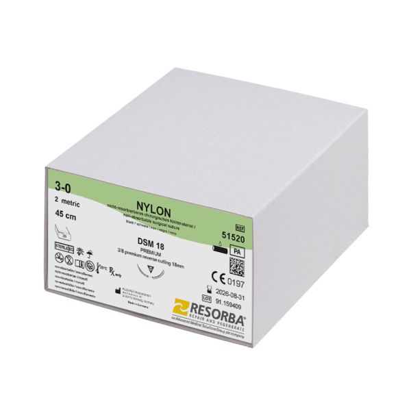 NYLON DSM 18 3/0=2 schwarz monofil, Nahtmaterial Fadenlänge 45 cm (36 Stck.)