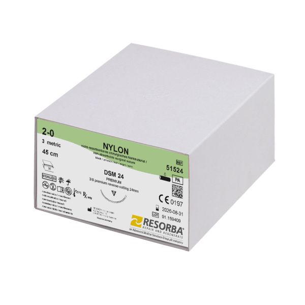 NYLON DSM 24 2/0=3 schwarz monofil, Nahtmaterial Fadenlänge 45 cm (36 Stck.)