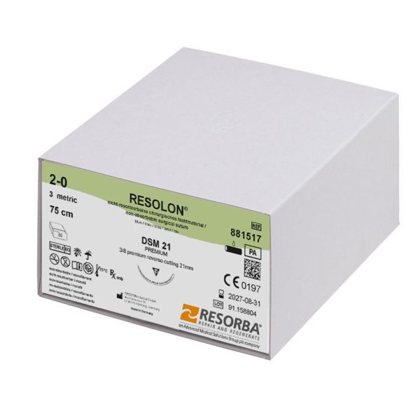 RESOLON DSM 21 2/0=3 blau monofil, Nahtmaterial Fadenlänge 75 cm (36 Stck.)