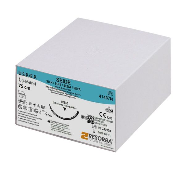 Seide DS 40 1=4, schwarz geflochten Nahtmaterial Fadenlänge 75 cm (24 Stck.)