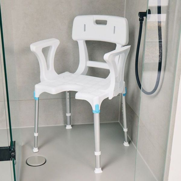 Duschstuhl Laguna mit Arm-/Rückenlehne und Hygieneausschnitt