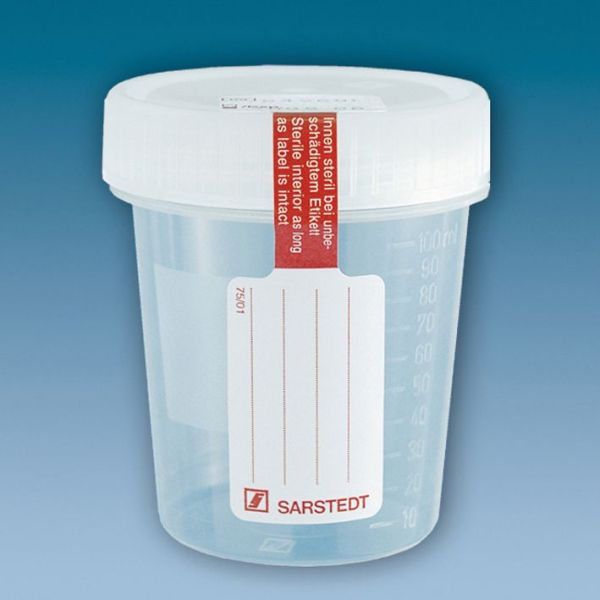 Schraubbecher 100 ml steril, mit montiertem Schraubdeckel (5 Stck.)