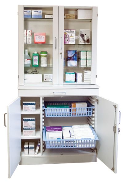 Medikamenten- und Verbandmittelschrank weiß mit Glastüren