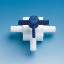 Dreiweg-Hahn mit Oliven, PTFE, für Schlauch-Innen-Ø 6 mm