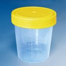 Urinbecher 100 ml mit Schraubdeckel gelb montiert